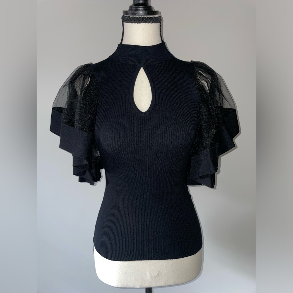 New York & Co. Black Blouse w/ Sheer Sleeves